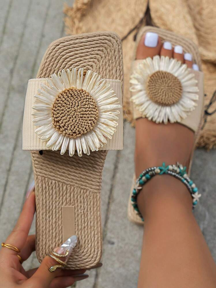 Raffia Floral sandal  | SHEIN