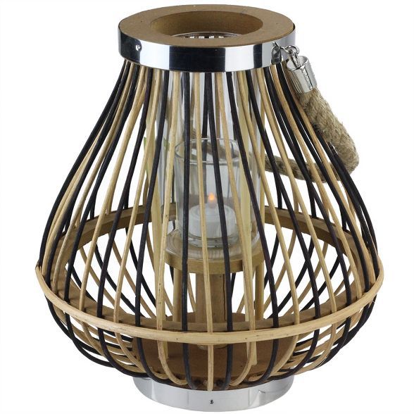 Northlight 11" Rustic Chic Pear Shaped Rattan Candle Holder Lantern with Jute Handle | Target