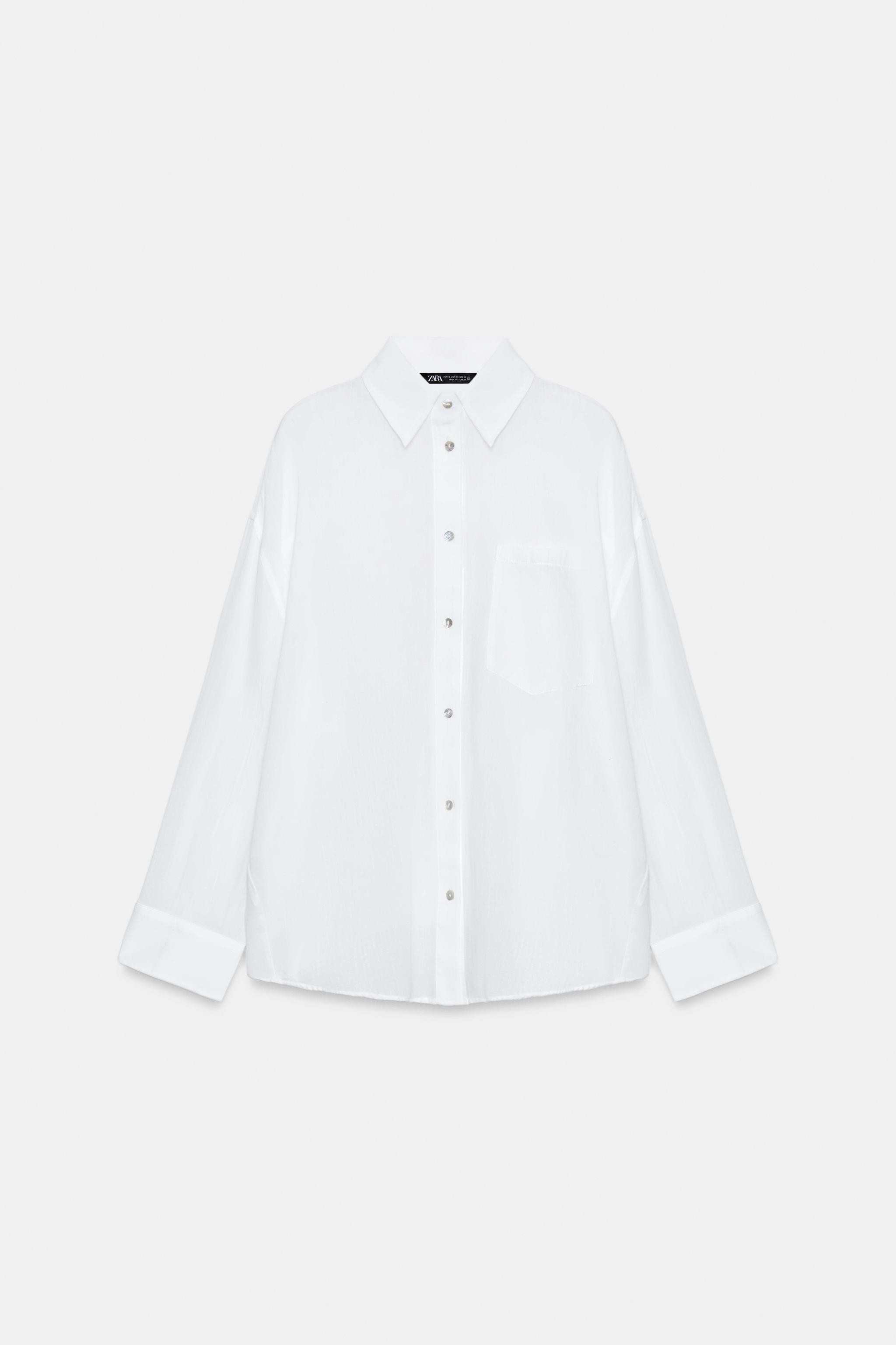 Oversize collared shirt. Long drop-shoulder sleeves with cuffs. Front patch pocket. Pleat detail ... | Zara UK
