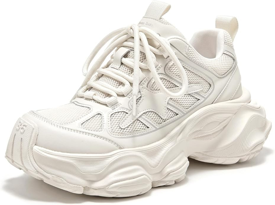 BEAU TODAY Womens Chunky Sneakers,Fashion Sneakers for Women,Lace-up Air Mesh Chunky Walking Tenn... | Amazon (US)