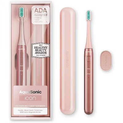 AquaSonic Icon Rechargeable Electric Toothbrush - ADA Accepted, Magnetic Holder, Slim Travel Case, 2 Brushing Modes, Timer Pink | Target