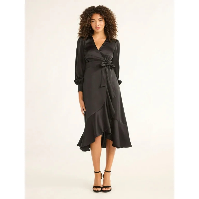 Sofia Jeans Women's and Women's Plus Faux Wrap Ruffle Dress, Mid Calf Length, Sizes XS-5X | Walmart (US)