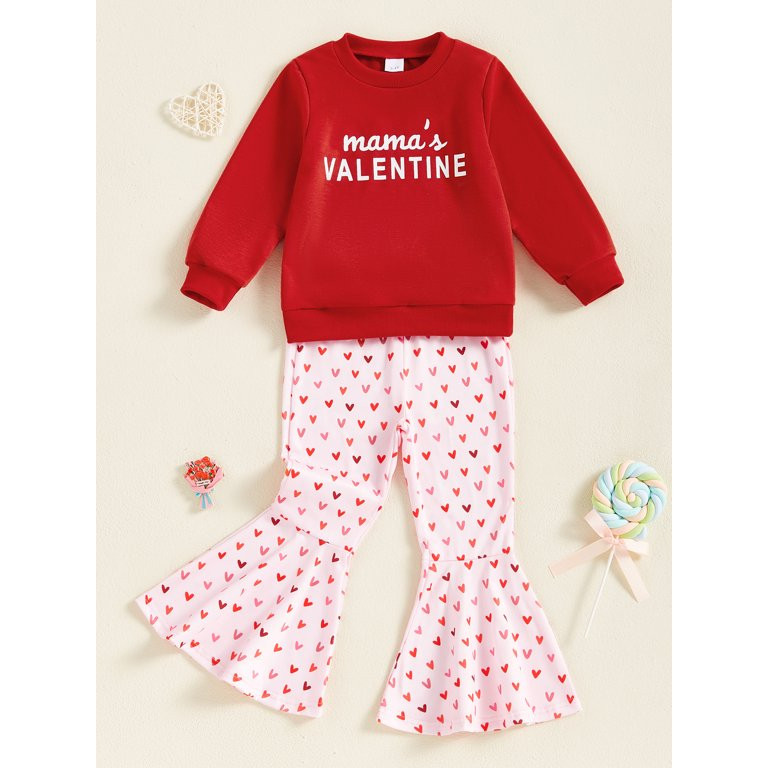 Kids Little Girls Valentine's Day Clothing Sets 3 4 5 6 7 Years Letter Long Sleeve Sweatshirt Hea... | Walmart (US)