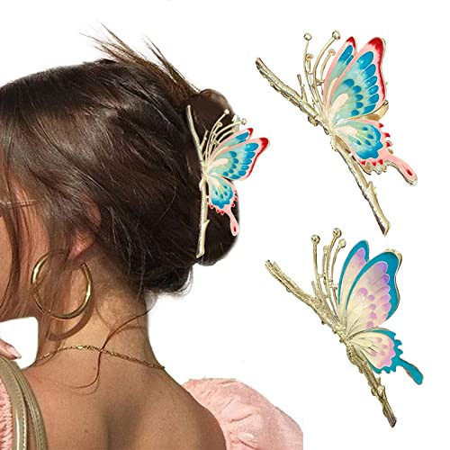 Large Non-Slip Metal Sparkly Butterfly Hair Jaw Clips for Women - Strong Hold Cute Hair Claws, He... | Amazon (US)