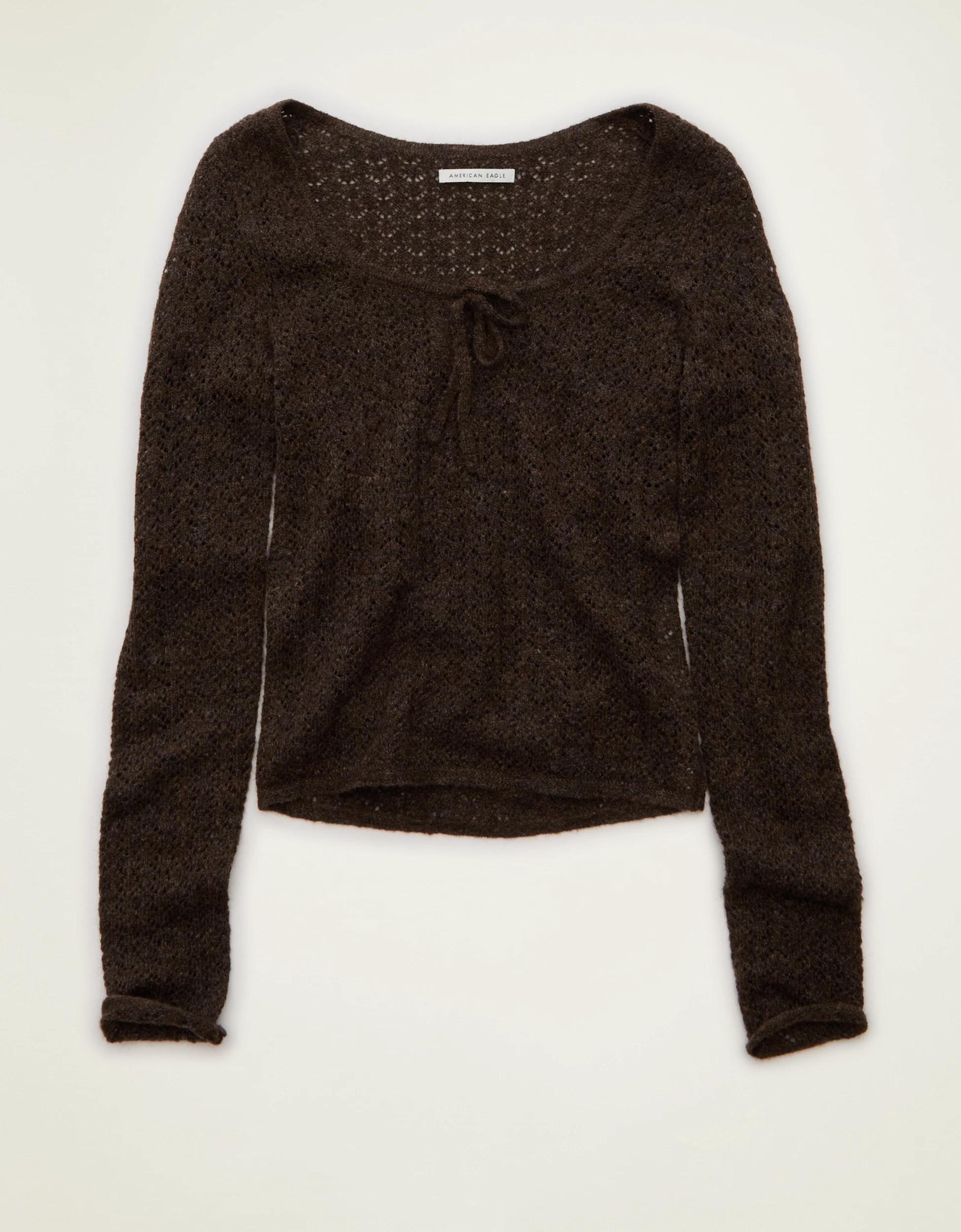 AE Pointelle Tie-Front Fitted Sweater | American Eagle Outfitters (US & CA)