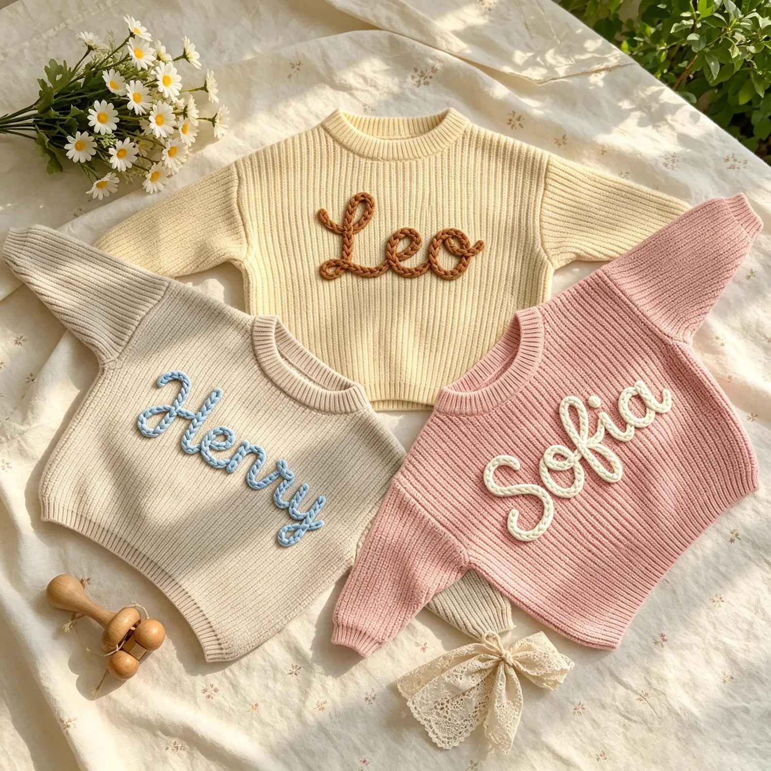 Personalized Knit Baby Sweater, Embroidered Name Baby Jumper, Custom Toddler Sweaters, Newborn Ou... | Etsy (Global)