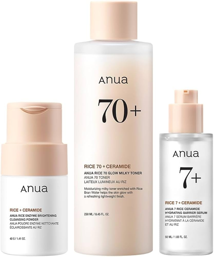 ANUA Rice Trio Set for Glass Skin: Rice Cleansing Powder, Milky Toner & Hydrating Serum, Marshmal... | Amazon (US)