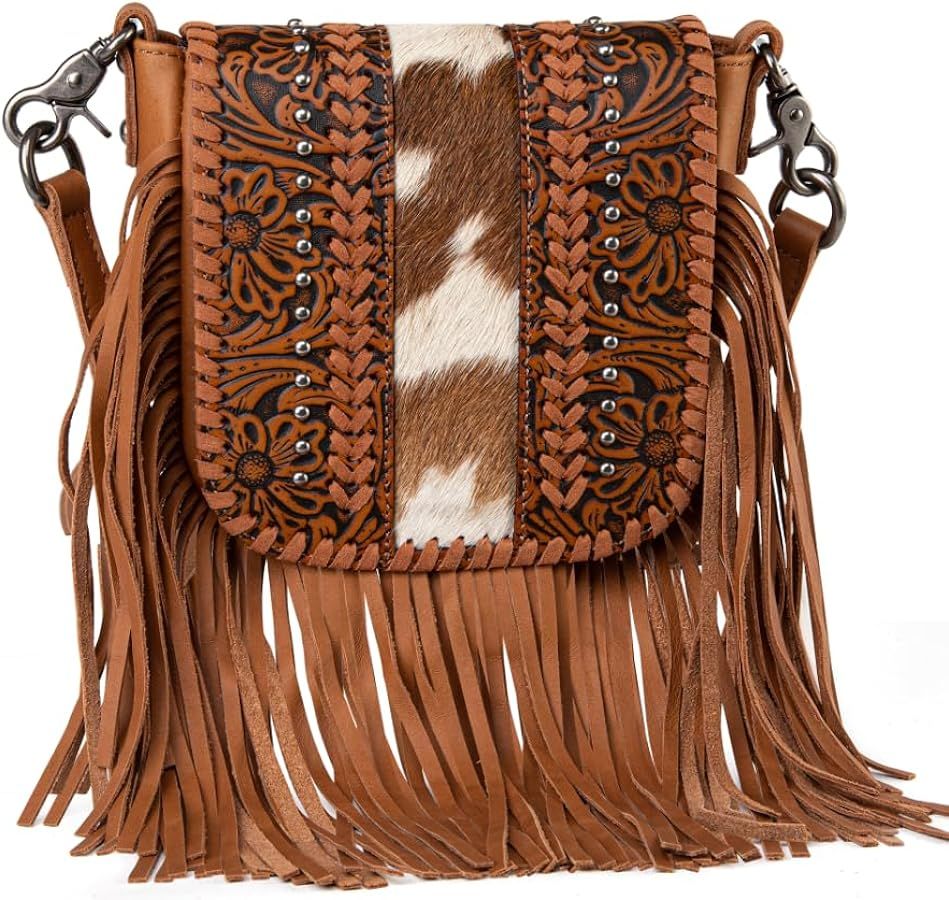 Montana West Western Crossbody Bags for Women Cowgirl Small Tooled Fringe Leather Purse | Amazon (US)