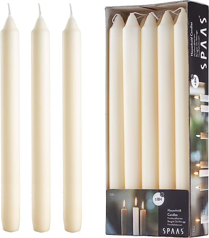 10 Pack Straight Unscented Ivory Candles - 9.5 Inch Tall Candle Sticks - Dripless Long Burning Ca... | Amazon (US)