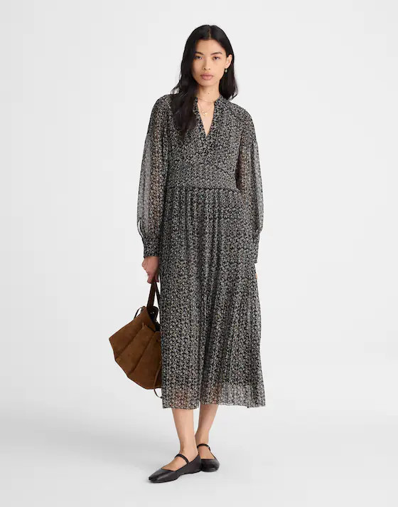 Pleated Puff-Sleeve Maxi Dress in Floral | Madewell