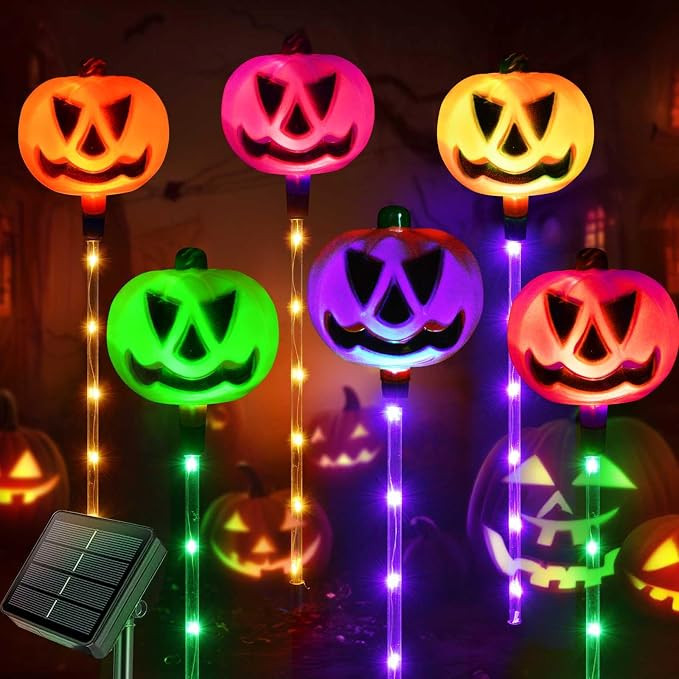 Homeleo Upgraded Set of 6 Solar Halloween Decorations Outdoor, Waterproof Halloween Pumpkin Light... | Amazon (CA)