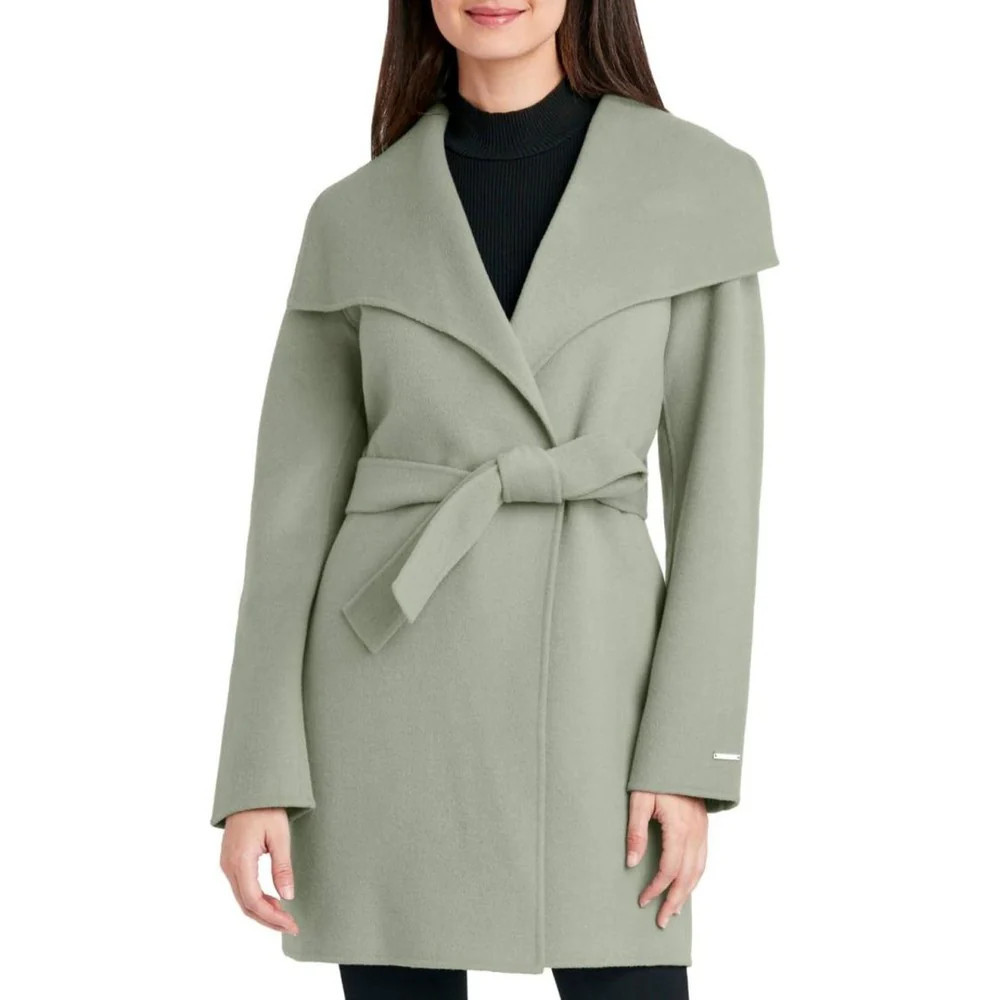 Tahari Women's Wool Wrap Coat with Tie Belt, Sage | Shop Simon