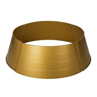 Glitzhome 40.5 in. D Christmas Gold Hammered Metal Tree Collar (KD) 2010600045 - The Home Depot | The Home Depot