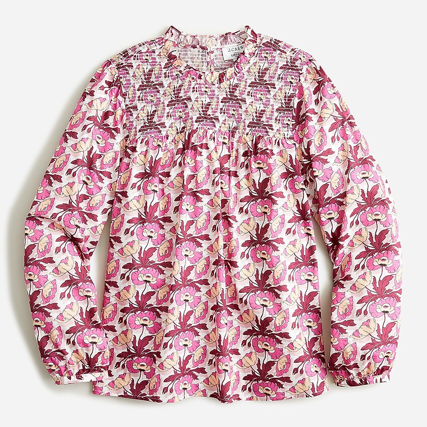 Smocked button-back top in Liberty® Butterfield Poppy organic cotton | J. Crew US