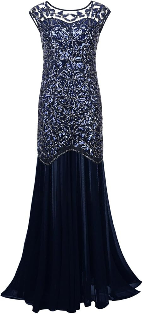 PrettyGuide Women 's 1920s Black Sequin Gatsby Maxi Long Evening Prom Dress | Amazon (US)