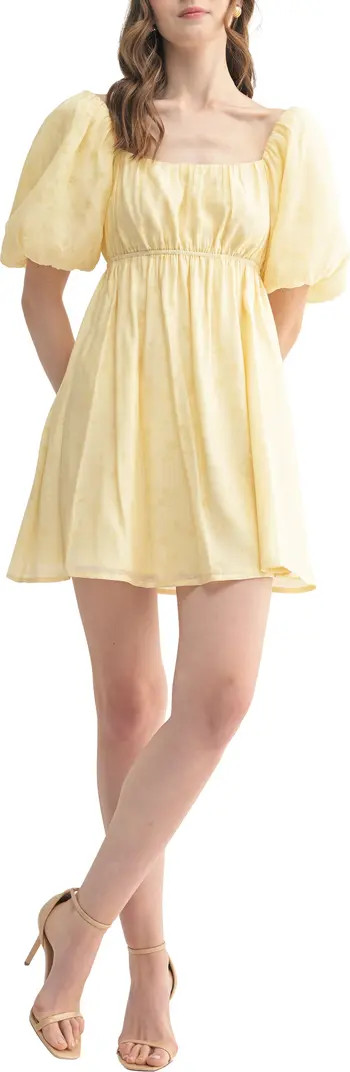 Floral Jacquard Balloon Sleeve Tie-Back Minidress | Nordstrom