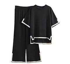 Faleave Womens Knit 2 Piece Sweater Sets Short Sleeve Pullover Tops Elastic Waist Wide Leg Pants ... | Amazon (US)