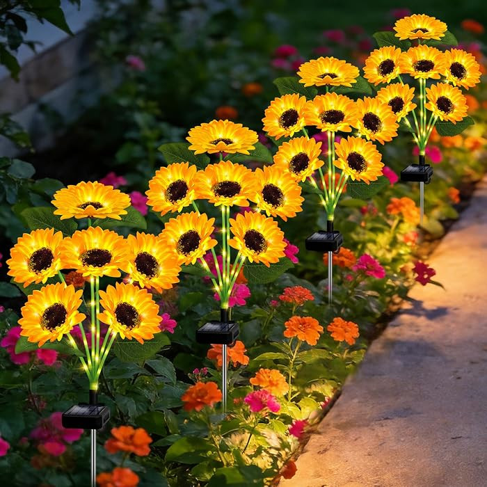 Solar Lights Outdoor Garden Decor,4 Pack with 24 Sunflower Lights,Solar Flowers Lights Waterproof... | Amazon (US)