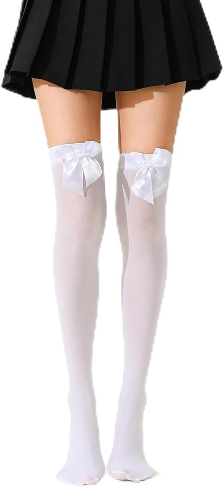 GHKJOK Over Knee Thigh High Socks for Women – Soft Opaque Long Stockings with Bow Detail in Whi... | Amazon (UK)