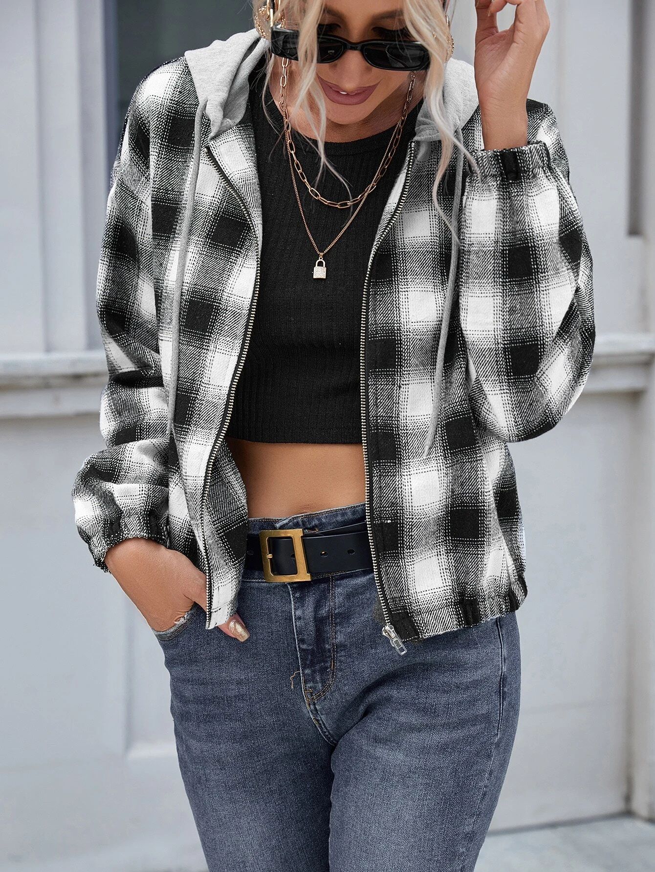 Plaid Print Zip Front Sweatshirt | SHEIN