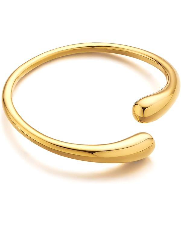 WOWORAMA Teardrop Gold Cuff Bracelets for Women Adjustable 18K Gold Plated Chunky Open Cuff Bangl... | Amazon (US)