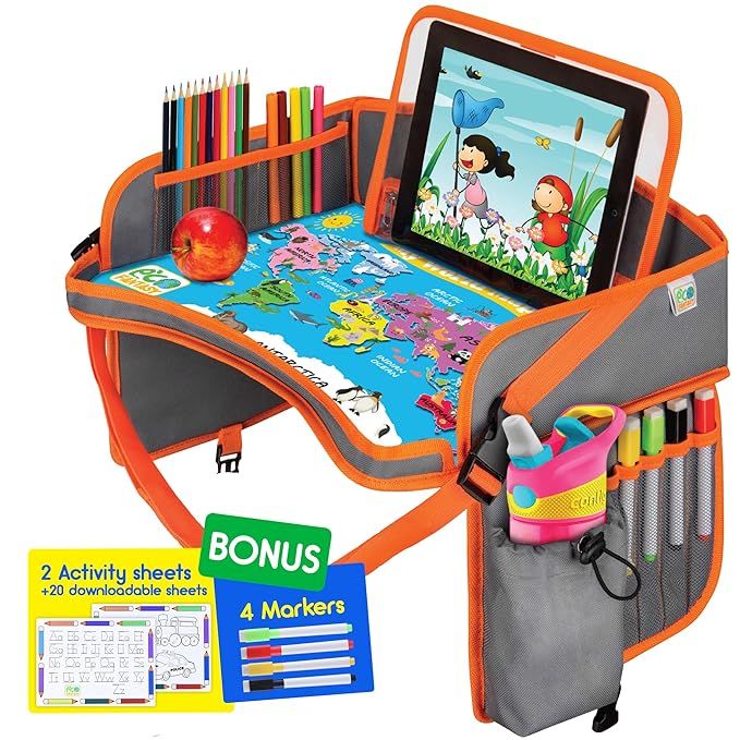 ECOFANTASY Kids Travel Tray - Waterproof Carseat Table Top - Car Seat Travel Trays for Toddler - ... | Amazon (US)