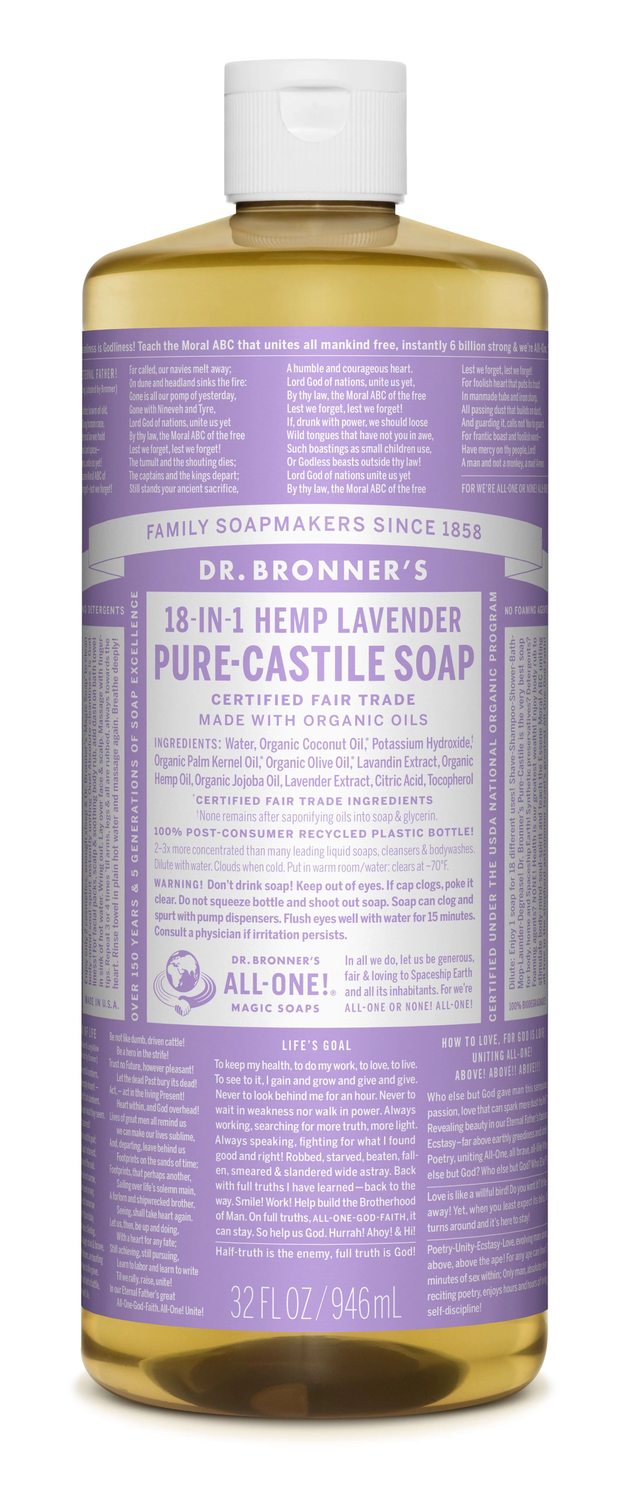 Dr. Bronner's Lavender Pure-Castile Liquid Soap - 32 oz | Walmart (US)