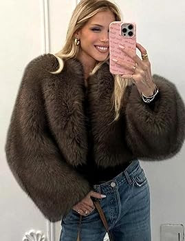 Wyeysyt Womens Faux Fur Cropped Coat Fluffy Faux Fur Jacket Long Sleeve Open Front Winter Warm Ja... | Amazon (US)