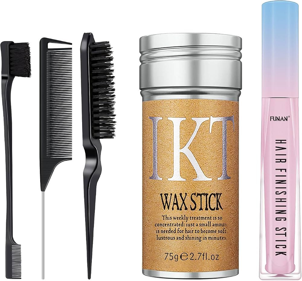 5 Packs Set Hair Wax Stick，Hair Finishing Stick and Edge Brush Rat Tail Comb Bristle Hair Brush... | Amazon (US)