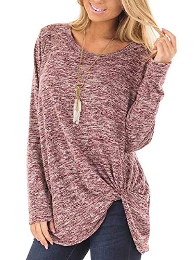 Famulily Women's Comfy Casual Long Sleeve Side Twist Knotted Tops Blouse | Amazon (US)