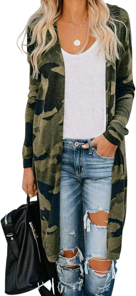 Dokotoo Womens 2021 Fashion Casual Open Front Printed Cardigans Sweaters Thin Coats Jackets Outerwea | Amazon (US)