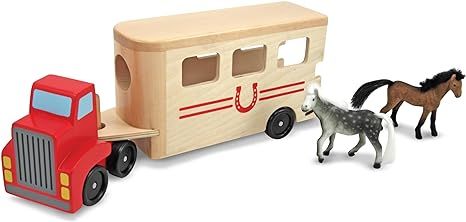 Melissa & Doug Horse Carrier Wooden Vehicle Play Set With 2 Flocked Horses and Pull-Down Ramp - H... | Amazon (US)