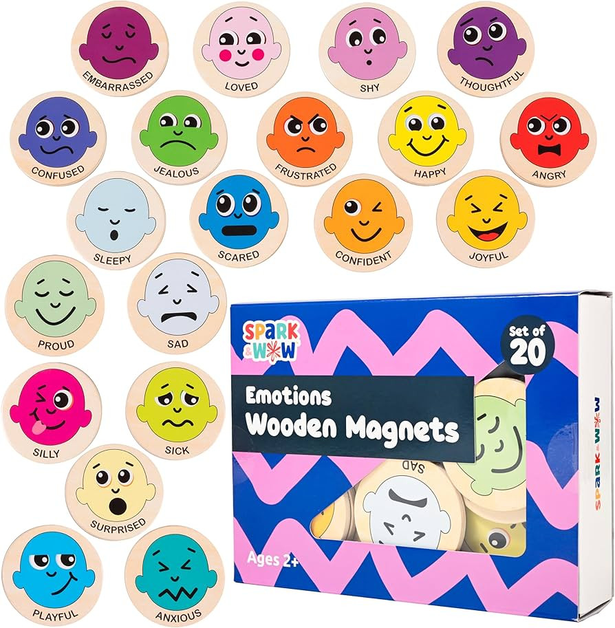 SPARK & WOW Wooden Magnets - Emotions - Set of 20 - Magnets for Kids Ages 2+ - Cute Emotion Magne... | Amazon (US)