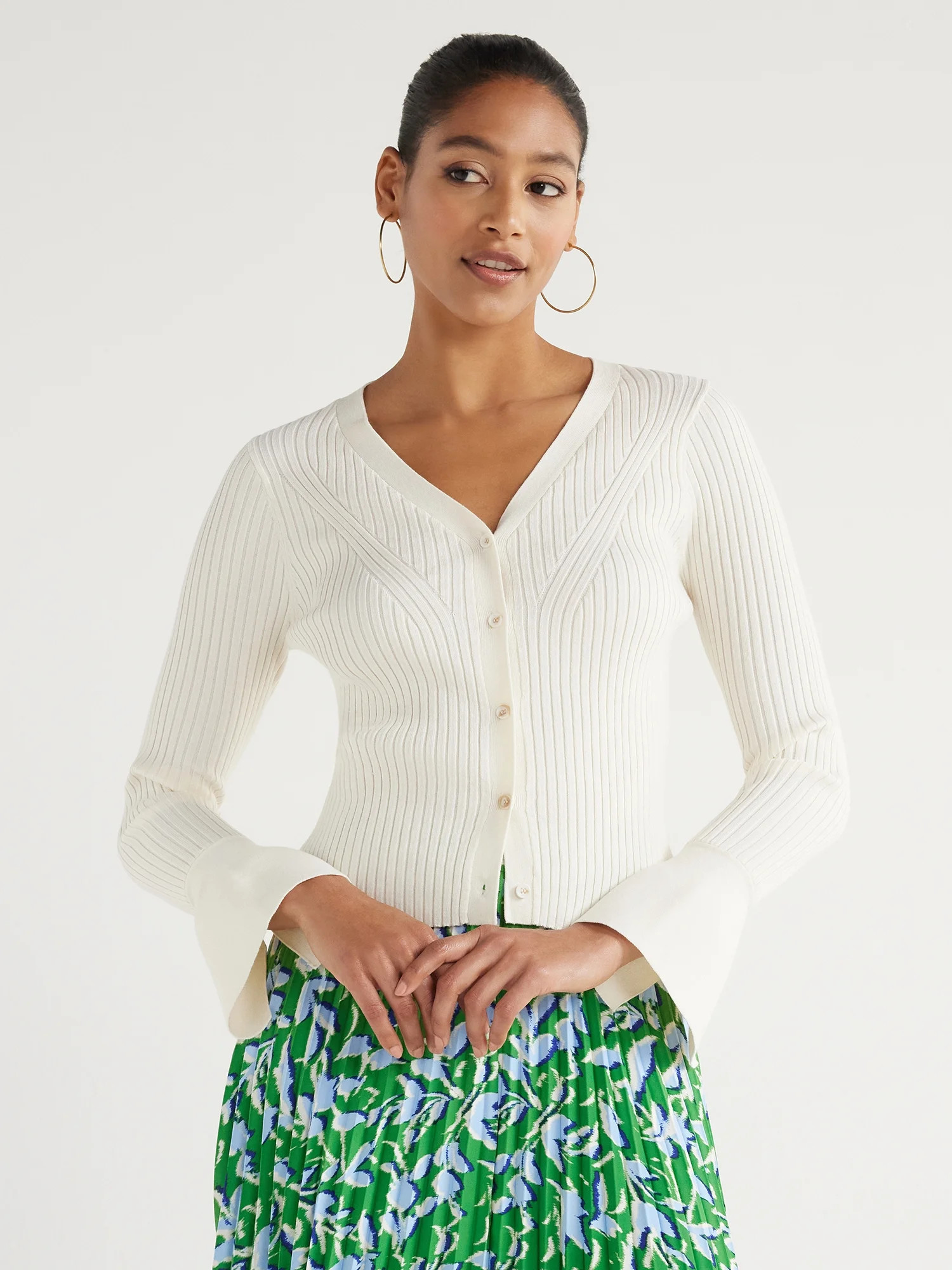 Scoop Women’s Ribbed Button Front Cardigan Sweater, Sizes XS-XXL | Walmart (US)