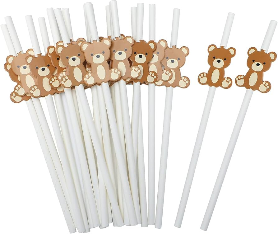 100 Pcs Bear Paper Straws Little Cutie Straws Snowflake Disposable Drinking Paper Straws for Litt... | Amazon (US)