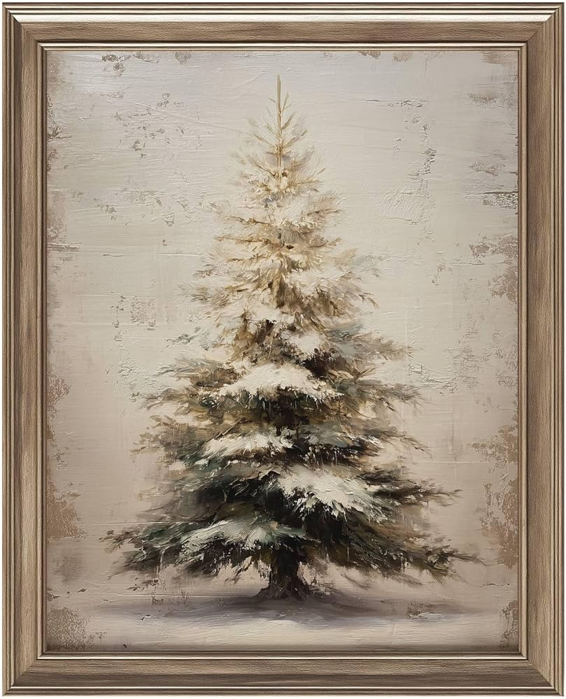 Rustic Vintage Christmas Tree Wall Art Print, Snowy Pine Tree Painting with Distressed Background... | Amazon (US)