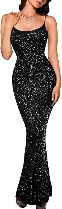 Kaei&Shi Rhinestone Mesh Dress,Glitter Sparkly Embellished Sheer Maxi Dresses,Sexy Birthday Outfi... | Amazon (US)