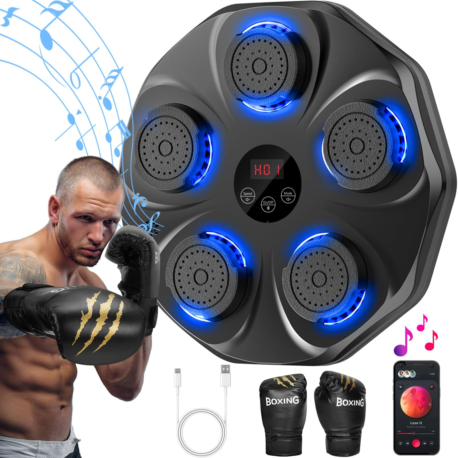Music Boxing Machine, Interactive Punching Trainer with Boxing Gloves, Large Size Wall Mounted El... | Amazon (US)