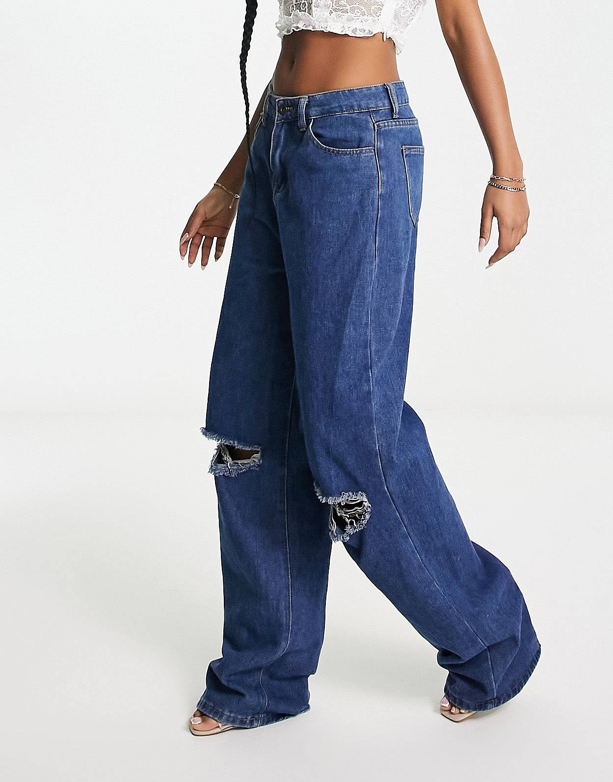 Fae - Jean large à taille basse - Bleu foncé délavé | ASOS (Global)