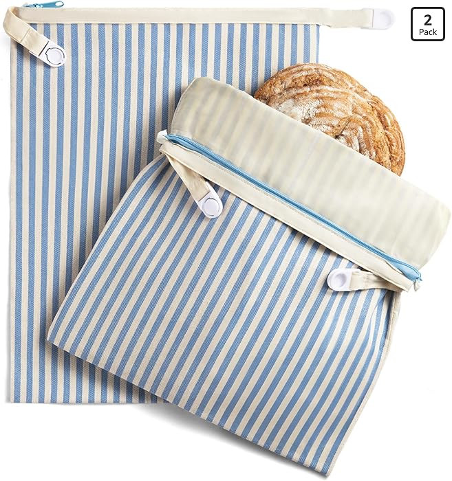 BRONYPRO Reusable Beeswax and Cotton Bread Bags with Zipper, 2-Pack Waxed Bread Bags for Homemade... | Amazon (US)