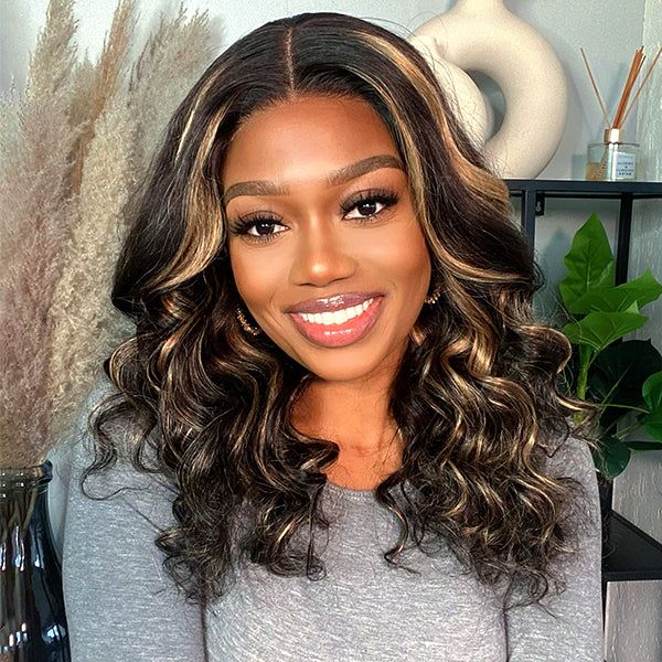 4X4 BLONDE HIGHLIGHTS LOOSE WAVE GLUELESS LACE CLOSURE WIG | Luvmehair