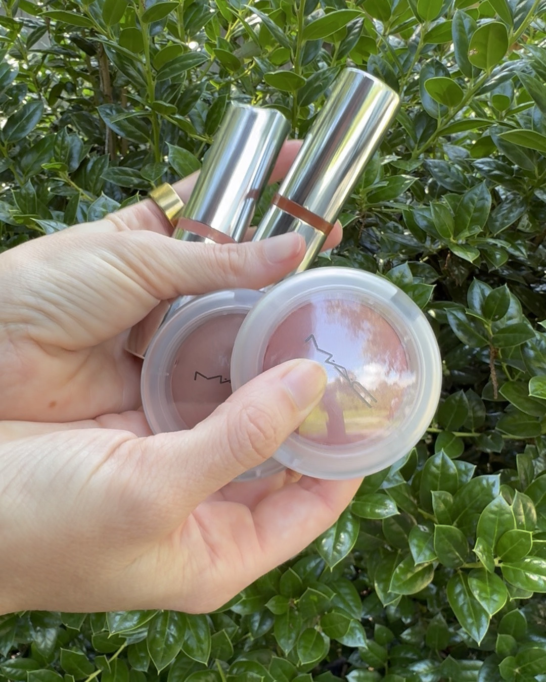 My favorite blonzers. 

Order-> Mac true harmony -> Mac blush please -> Haus labs glassy cinnamon -> Haus labs glassy ginger