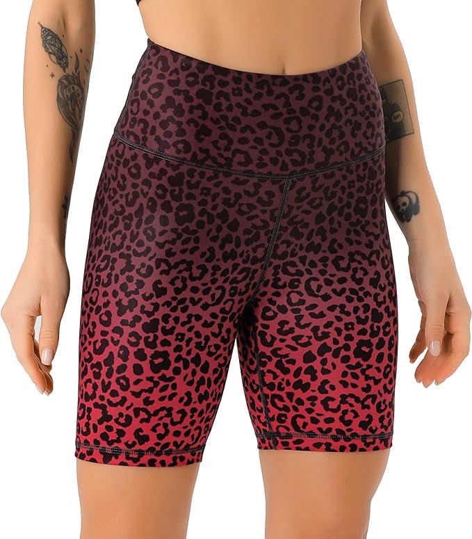 PERSIT Women's High Waist Print Workout Yoga Shorts with 2 Hidden Pockets, Non See-Through Tummy ... | Amazon (US)