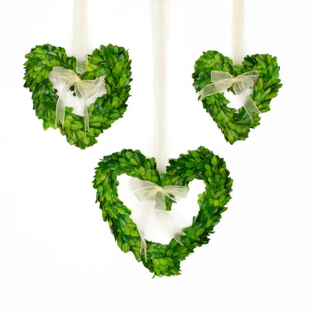 Preserved Boxwood Heart Wreath 3 Piece Set - Etsy | Etsy (US)