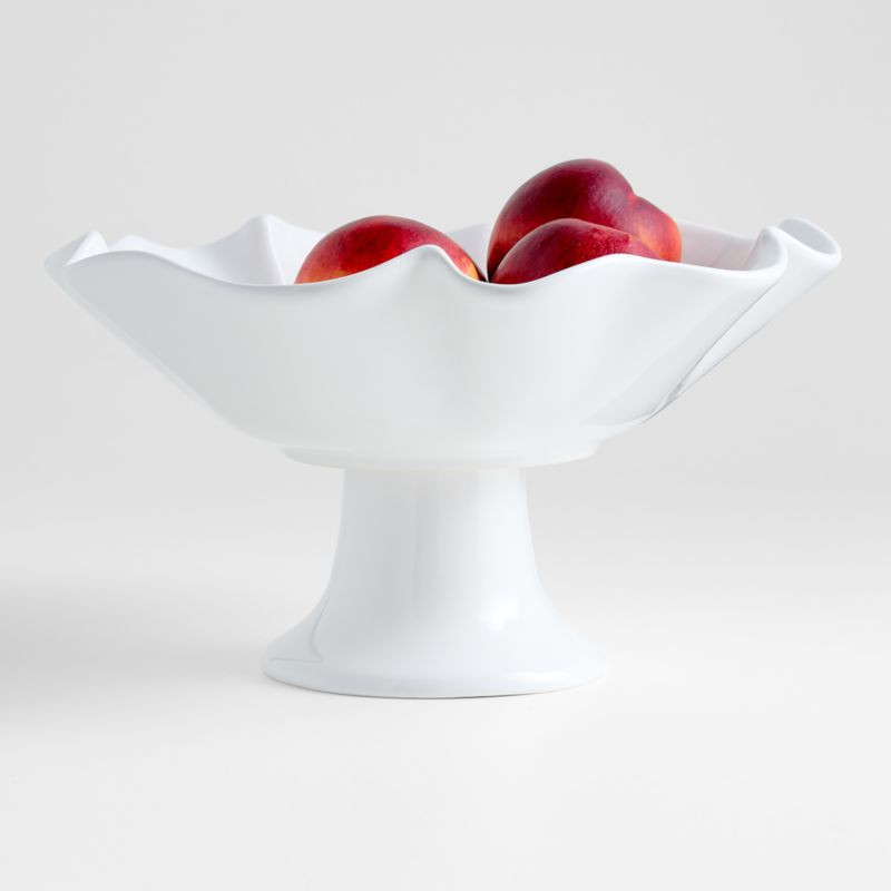 White Ruffle 12" Earthenware Pedestal Bowl | Crate & Barrel | Crate & Barrel