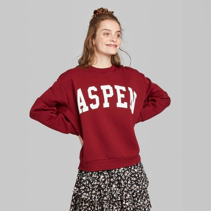 Women's Oversized Crewneck Aspen Graphic Sweatshirt - Wild Fable™ Berry Maroon | Target