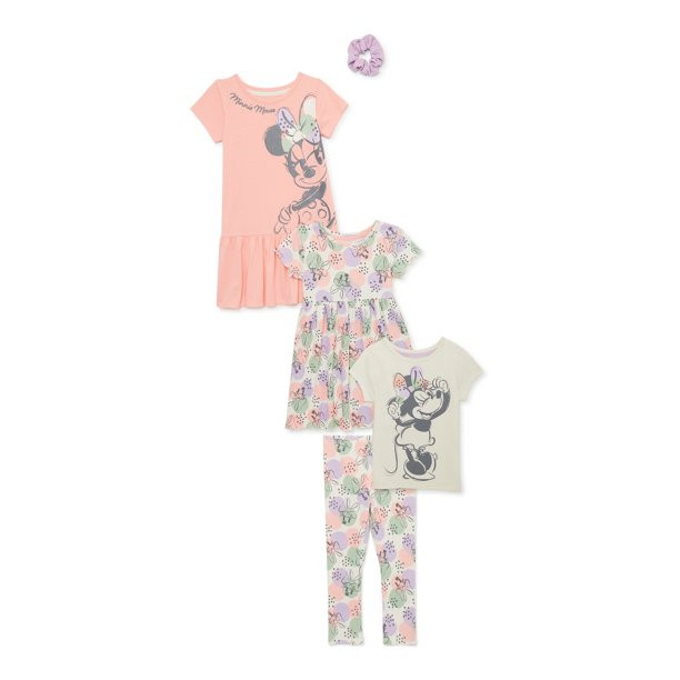 Disney Minnie Mouse Baby and Toddler Girls Dresses, Tee and Leggings, 5-Piece Mix and Match Outfi... | Walmart (US)