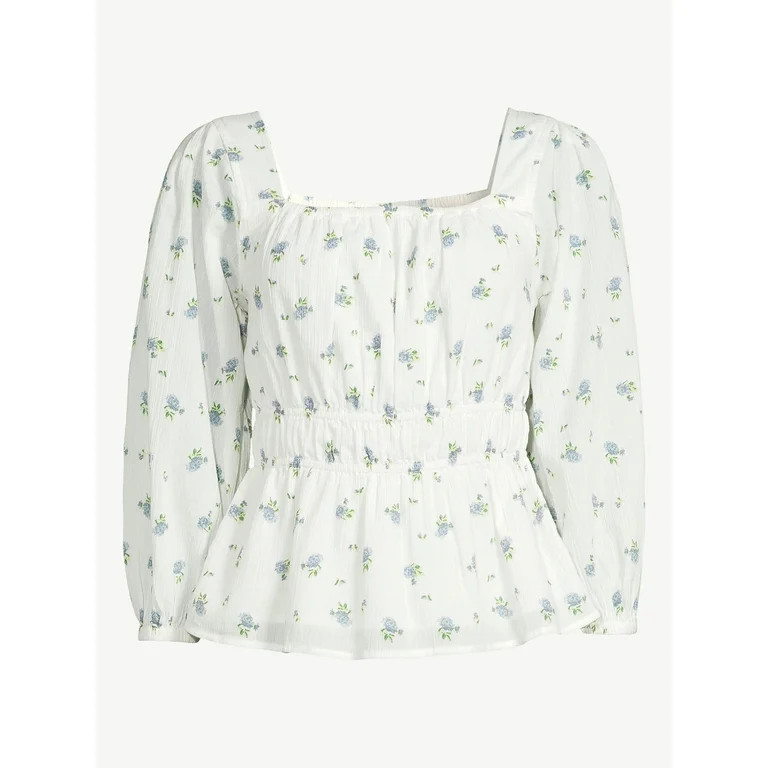 Free Assembly Women's Square Neck Top with Blouson Sleeves | Walmart (US)