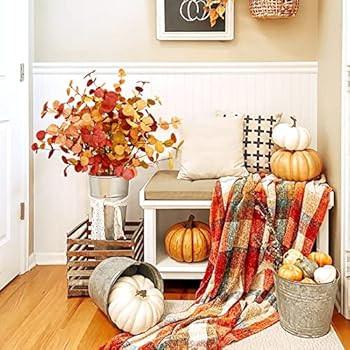 Agusbagli 6 Pcs Artificial Eucalyptus Leaves 28'' Tall Fall Flowers Leaf Greenery Stems Autumn De... | Amazon (US)