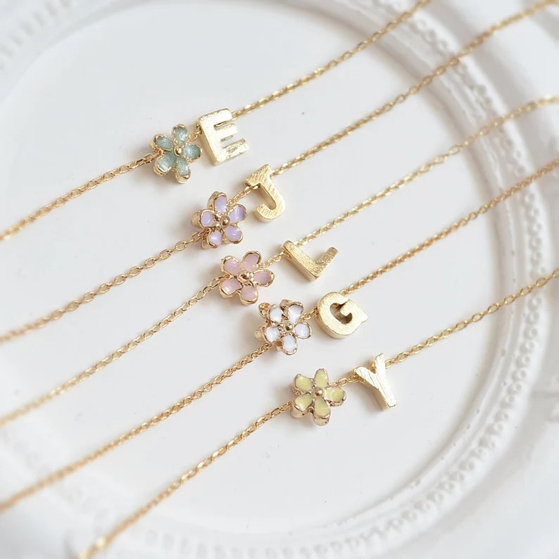 Personalized Cherry Blossom Necklace, Tiny Pink Flower Necklace, Flower Girl Gift, Bridesmaid Gif... | Etsy (Global)